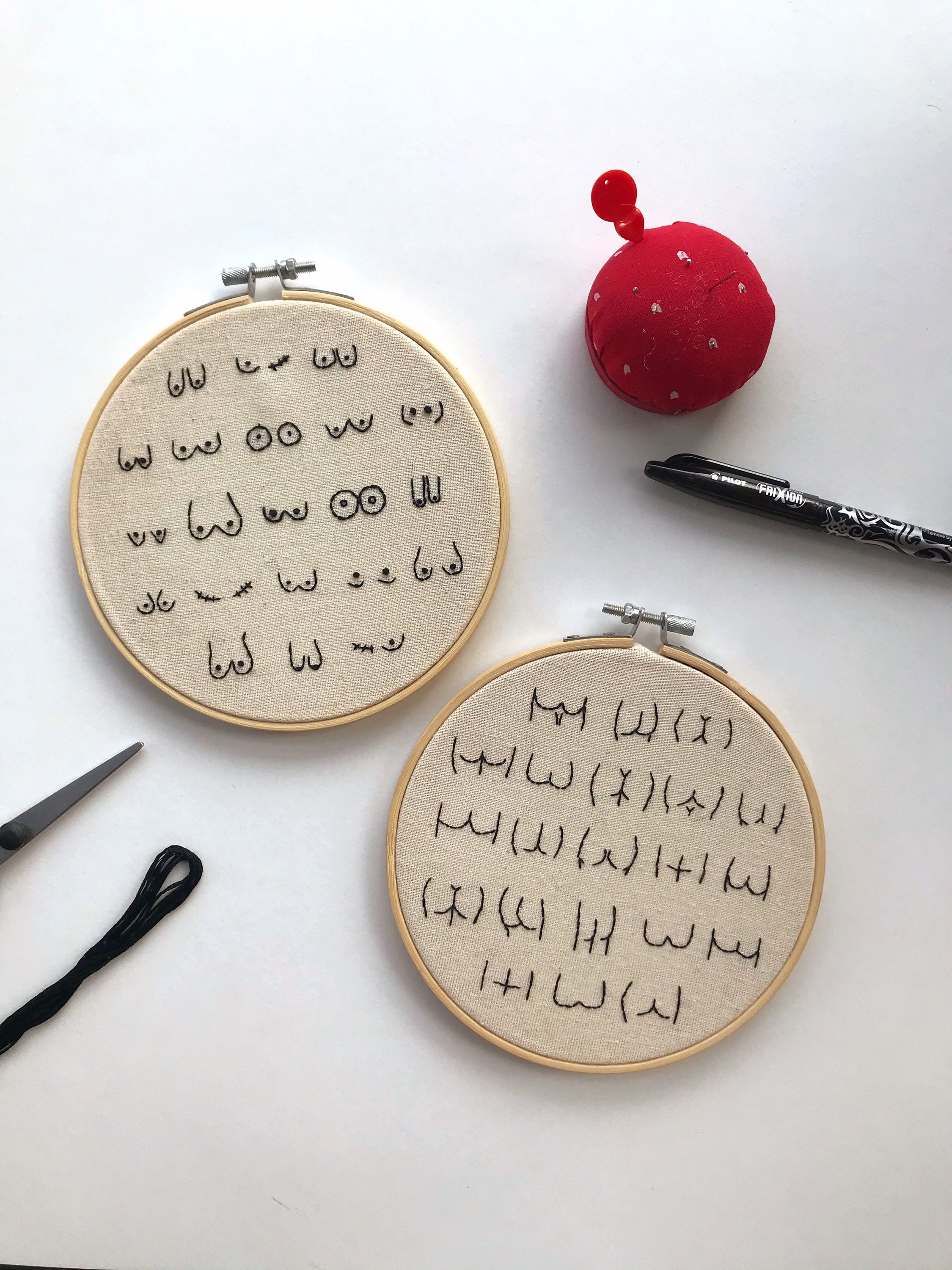 Boobs and Butts Line Art Embroidery duo | Etsy