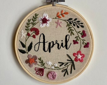 Custom name in full flower Wreath Embroidery. HEMbroideryKeepsakes