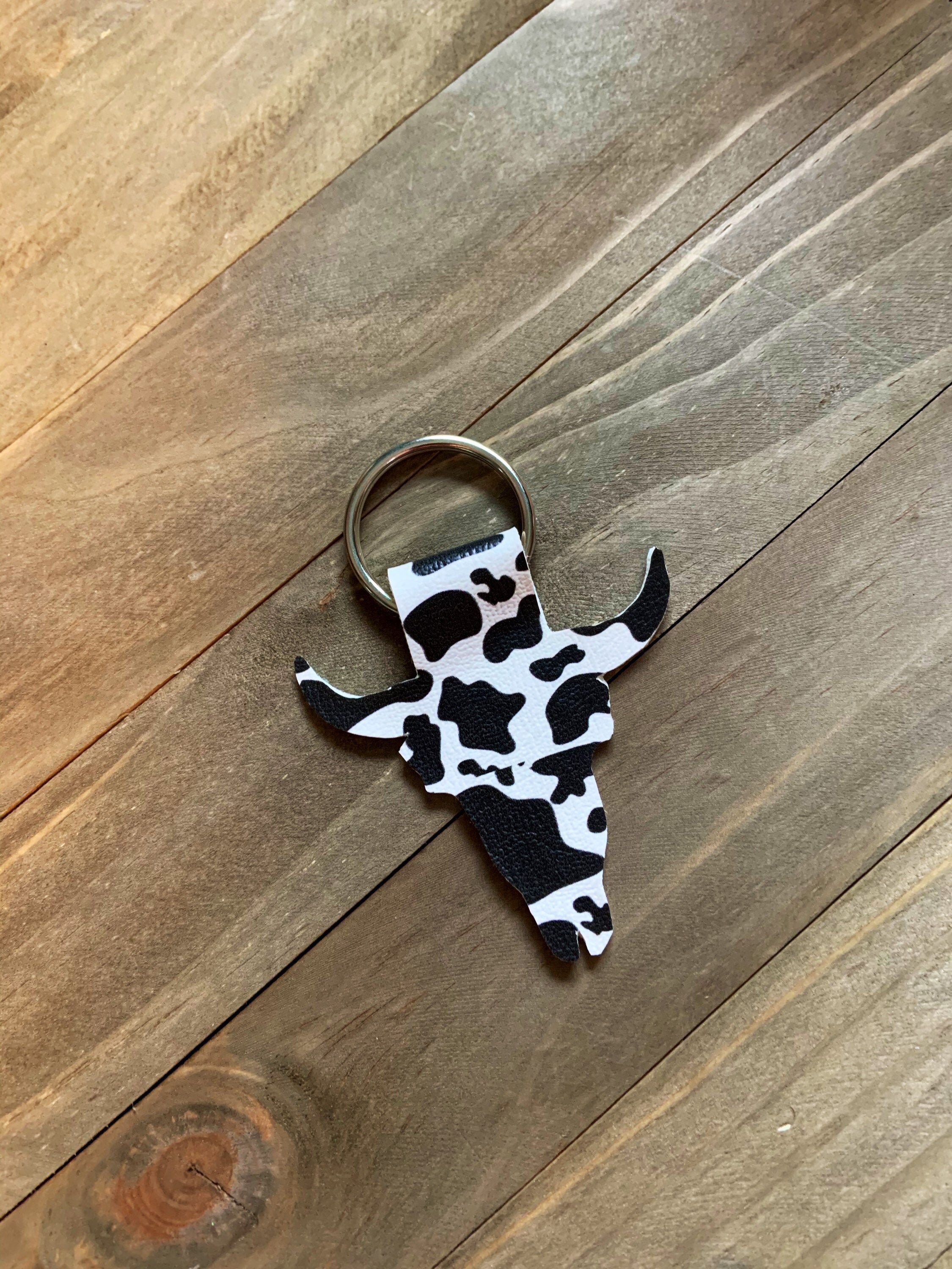 Cow Skull Shape Faux Leather KeychainCow Print Etsy