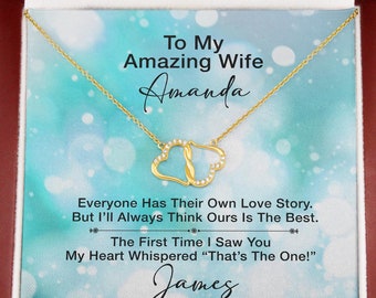Amazing Wife 10K Gold Heart Valentines Necklace, Diamonds Gold Necklace, To My Wife Jewelry Valentines 2022, Lesbian Wife Valentine Day Gift