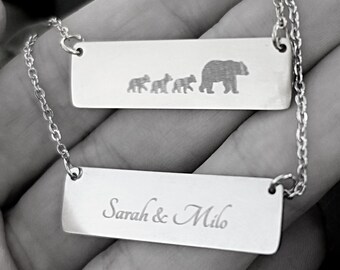 Mama Bear Necklace Silver Gift for Mom: Personalized Mothers Day Gift w/ Child Names, Mom Necklace for Grandma Custom Mom Gift From Children