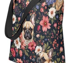 Floral Frenchie Parade Tote Bags