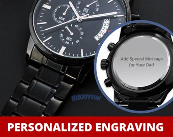 Watches For Dad - Father Day Gifts / Bonus Dad Gift - Step Father Gifts / Gift For Future Dad - Engraved Watch, Gift For Father From Kids