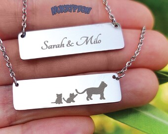 Mama Cat Necklace: Personalized Gifts For Mom - Cat Mom Gift / Mothers Day Gift, Cat Jewelry For Moms - Silver Bar Necklace, Cat Lover Gift