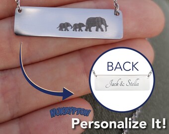 Mama Elephant Necklace: Personalized Mom Gifts From Daughter or Son - Mothers Day Gift, Personalized Silver Bar Necklace / Jewelry For Moms
