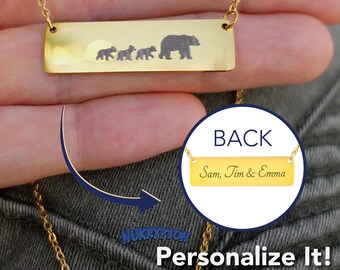 Mama Bear Gold Necklace Gift for Mom: Personalized Mothers Day Gift with Child Names, Mom Necklace for Grandma Custom Mom Gift From Children