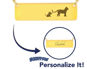 18K Mama Cat Necklace: Personalized Gifts For Mom - Cat Mom Gift / Mothers Day Gift, Cat Jewelry For Moms, Gold Bar Necklace, Cat Lover Gift