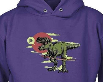 T-Rex Samurai Dinosaur Hoodie - Unisex Graphic Sweatshirt - Funny Cotton Blend Hoodie - Available in S-5XL - Trendy Dino Sweatshirt