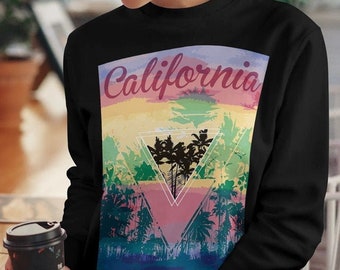 Retro California Sweatshirt: Cali Watercolor West Coast Shirt - Crewneck Sweatshirt - California Shirt for Women & Men - California Pullover
