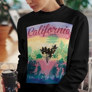 California Retro Crewneck Sweatshirt, Watercolor West Coast Design, Unisex California Pullover, Comfy NuKrypton Gift for Him & Her