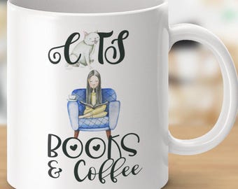 Cats Books and Coffee Enthusiast Mugs