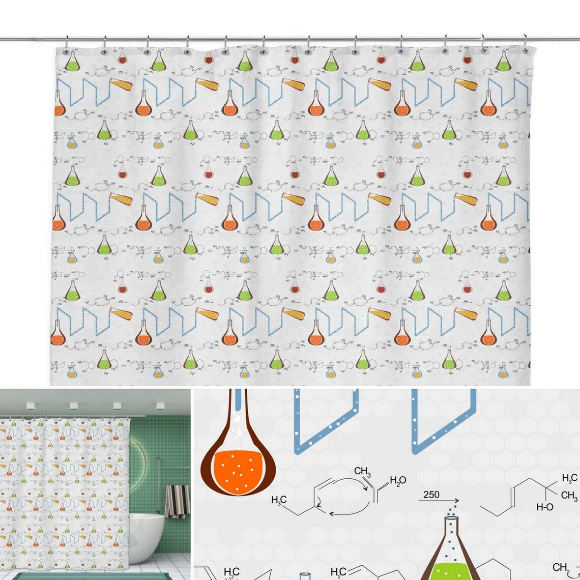 Geek Shower Curtain Beakers & Formulas 70 X 73 Science Shower Curtain