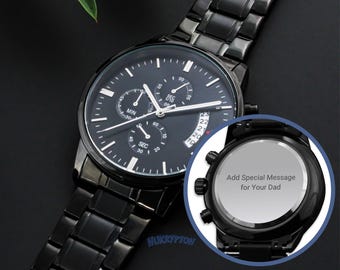 Personalized Watches For Dad - Engraved Black Chronograph Watch