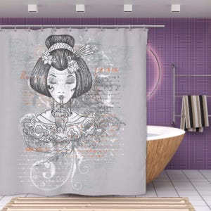 Japanese Shower Curtain - Silent Geisha Shower Curtain - 71&quot; x 74&quot; Novelty Shower Curtain - Perfect Japanese Decor Your Bathroom