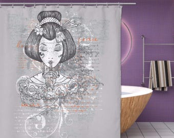 Japanese Shower Curtain - Silent Geisha Shower Curtain - 71" x 74" Novelty Shower Curtain - Perfect Japanese Decor Your Bathroom