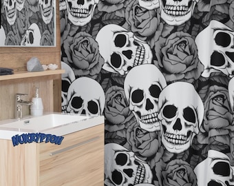 Black & Grey Skull Shower Curtain - Stylish Skull Bathroom Decor - Durable Woven Polyester - Unique Gothic Bath Accessory - 70x73