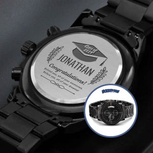 Personalized Graduation Watch for Him, Class of 2025 Gift, Custom Engraved Chronograph for Doctorate, MBA, High School Grads, NuKrypton