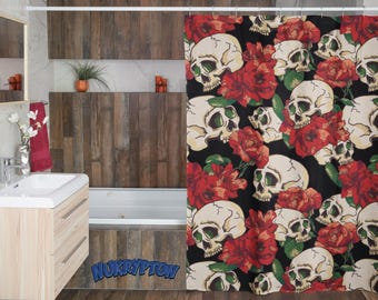 Red Rose & Skull Shower Curtain