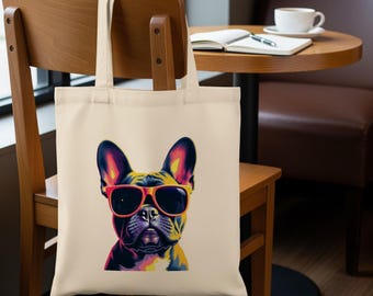 Neon Retro French Bulldog Tote Bag