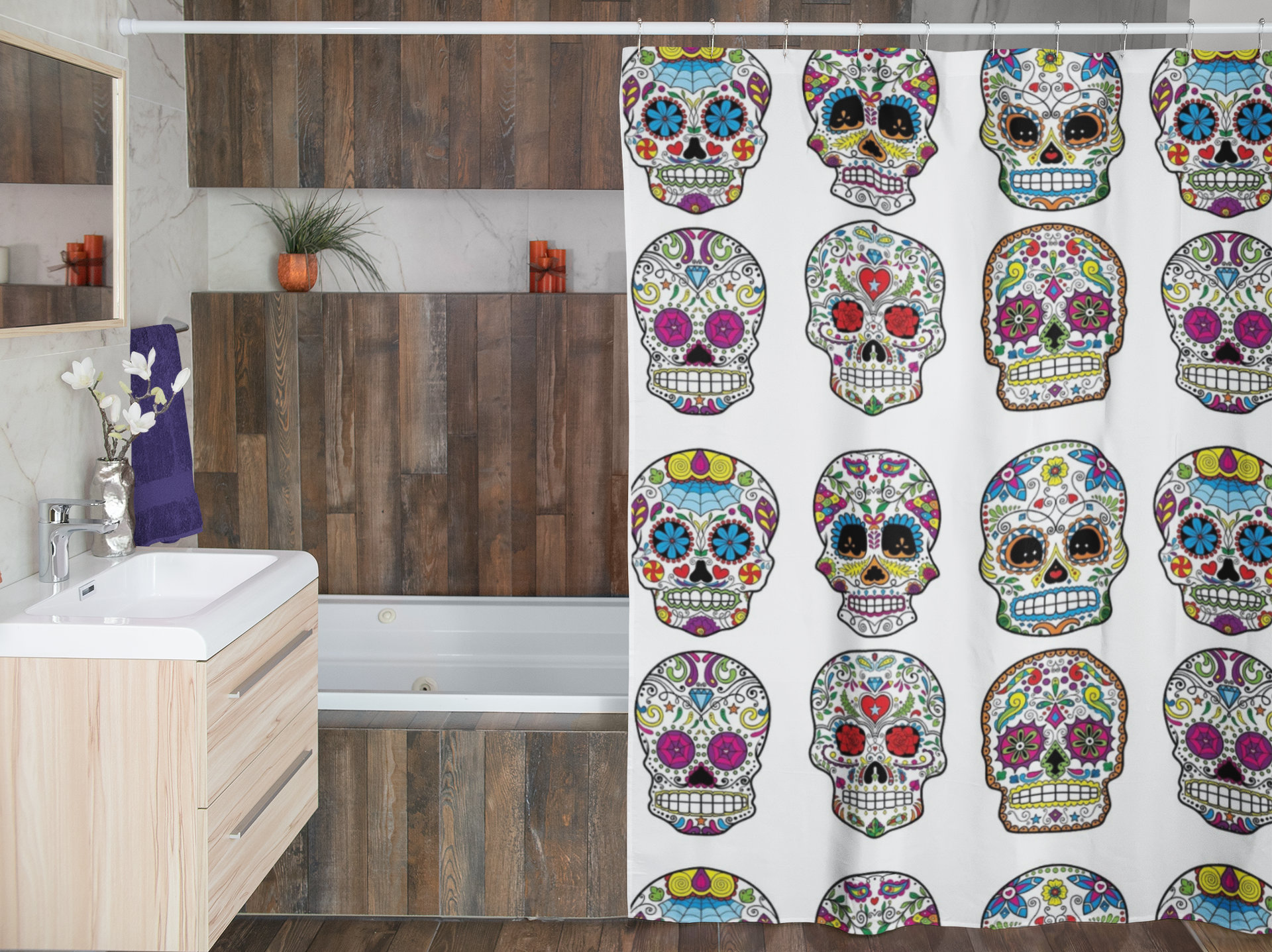 Sugar Skull Shower Curtain Mexican Skull Decor 70 X 73 Sugar Skull ...