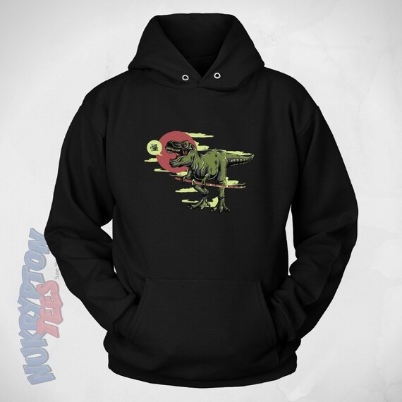 Awesome Dinosaur Hoodie - T-Rex Samurai Graphic Dinosaur Sweatshirt - Funny Hoodie Sizes to 5XL - Cool Sweatshirt Gift by NuKryptonDotCom