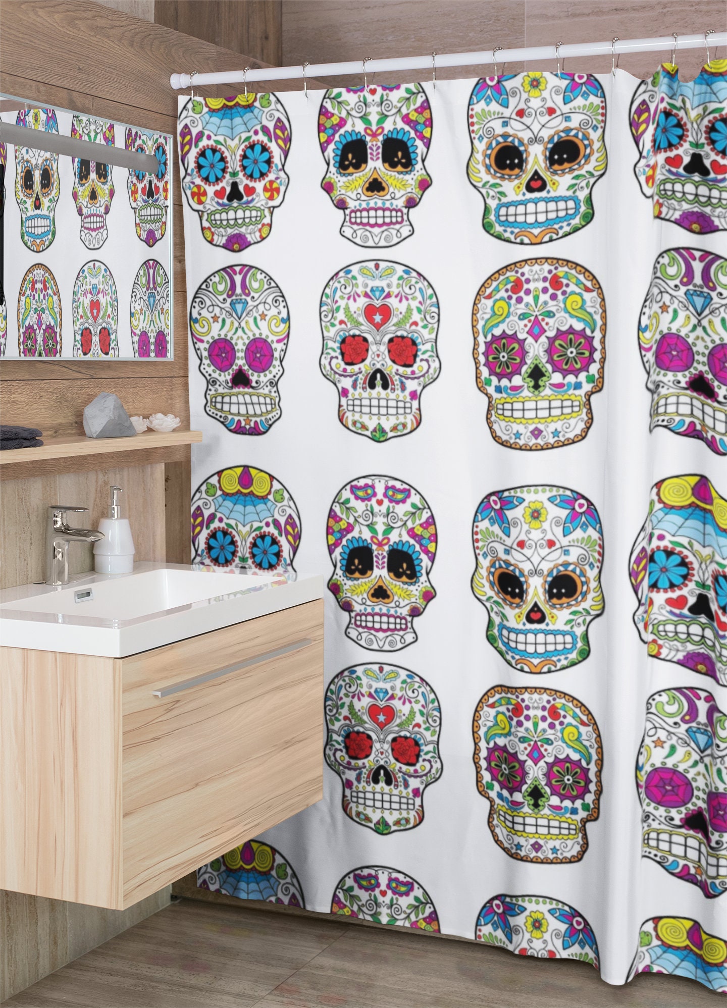 Sugar Skull Shower Curtain Mexican Skull Decor 70 X 73 Sugar Skull ...