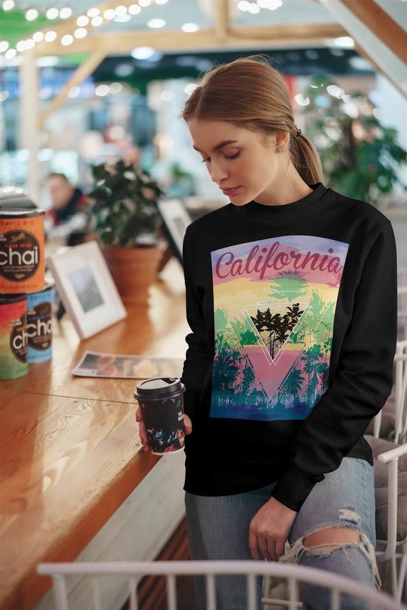 Retro California Sweatshirt: Cali Watercolor West Coast Shirt - Crewneck Sweatshirt - California Shirt for Women & Men - California Pullover by NuKryptonDotCom