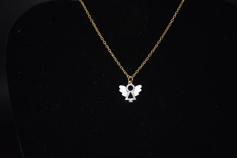 Gold plated white wings enamel rhinestone angel pendant charm necklace earrings or set