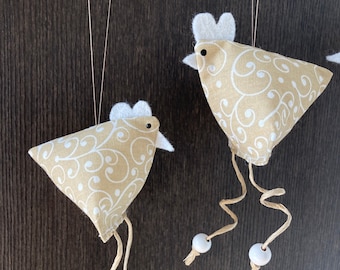 5 crazy chickens: pendant beige - delicate floral pattern | Chickens, Easter decorations, stuffed chickens, country house decorations