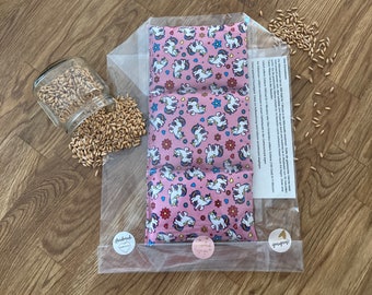 Emballage cadeau pour oreiller aux grains d'épeautre biologique Licorne pour enfants - 3 compartiments - différents modèles