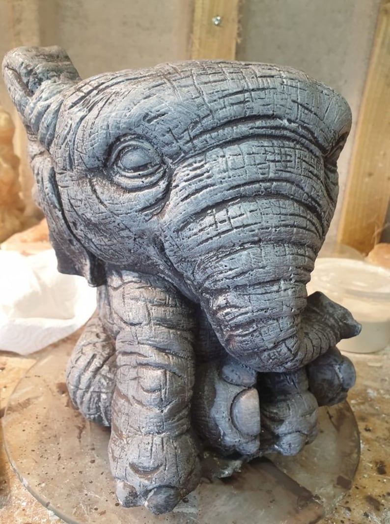Stone Elephant Planter Large Flower Pot Solid Cement Wildlife Etsy
