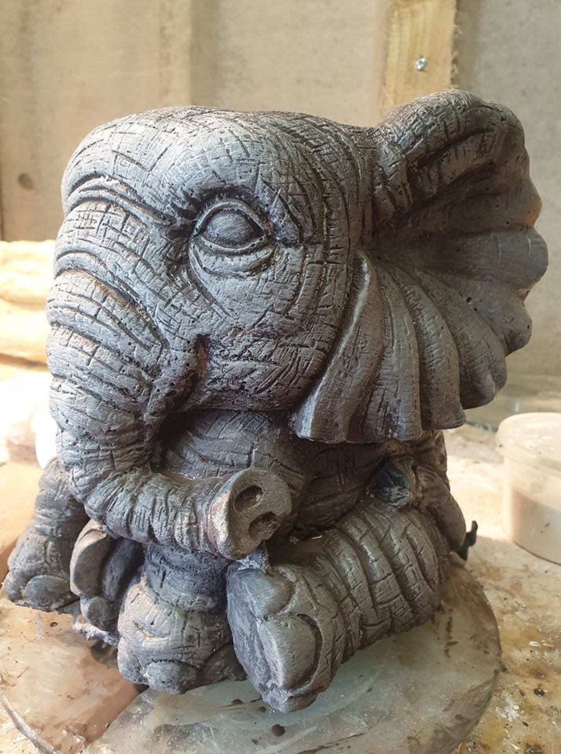 Stone Elephant Planter Large Flower Pot Solid Cement Wildlife Etsy