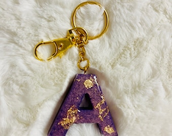 Custom Handmade resin letter keychains, Personalize initial keychain with gold/silver/rose gold flakes | Black Friday Sale NOW