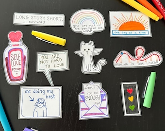Hand Drawn Mental Health Stickers - Self Love & Positivity