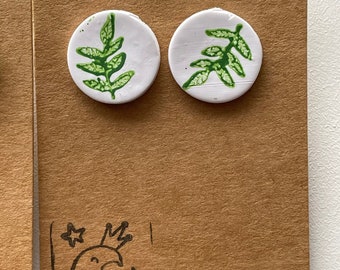 Handmade Polymer Clay Stud Earrings – Greenery Design, Gold Plated