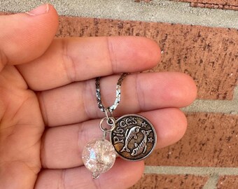 Pisces Clear Quartz Necklace - zodiac necklace