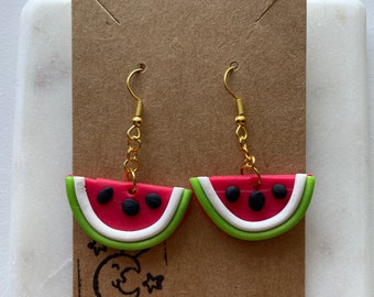 Watermelon Polymer Clay Earrings - dangle summer earrings handmade