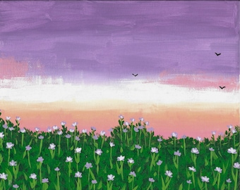 Lavender Sunset - framed acrylic painting original, prints, stickers lavender haze