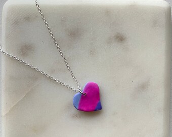 Rainbow Bi Pride Necklace - Silver plated polymer clay necklace