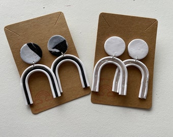 Assorted Rainbow Polymer Clay Earrings Sparkly Black and Gold - stud earrings handmade