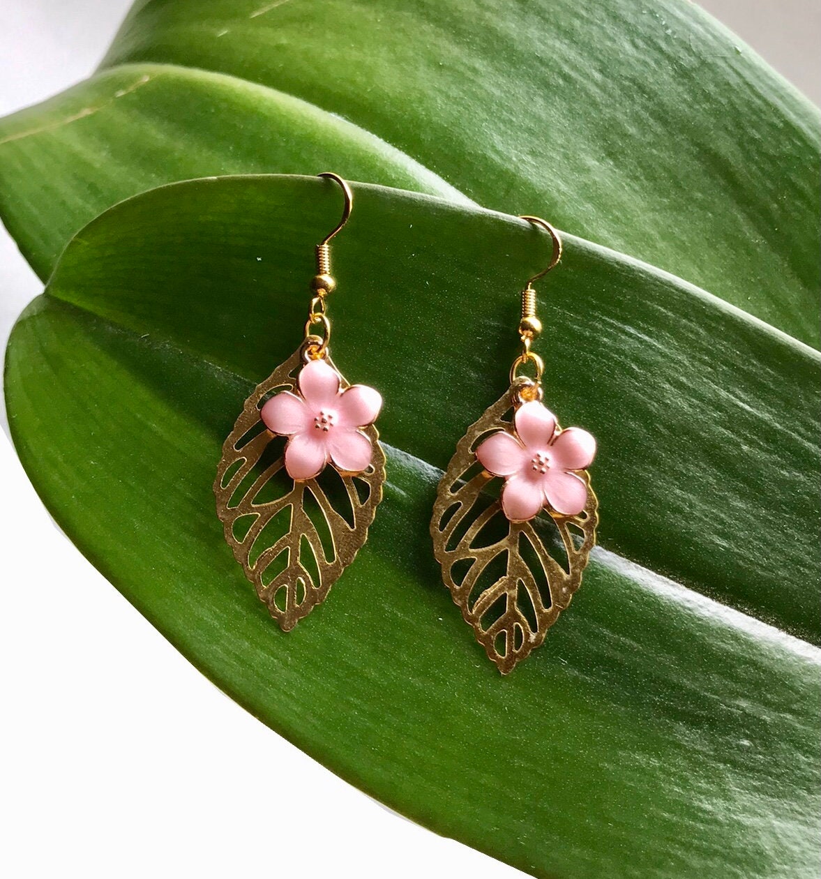 Flower Earrings Leaf Earrings Dangle Earrings Hypoallergenic Etsy