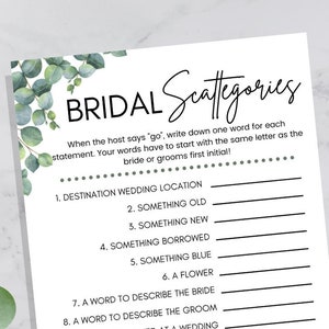 Bridal Scattergories Game, Wedding Scattegories Game, Bridal Shower Games Printable, Printable Wedding Games, Wedding Shower Party Games