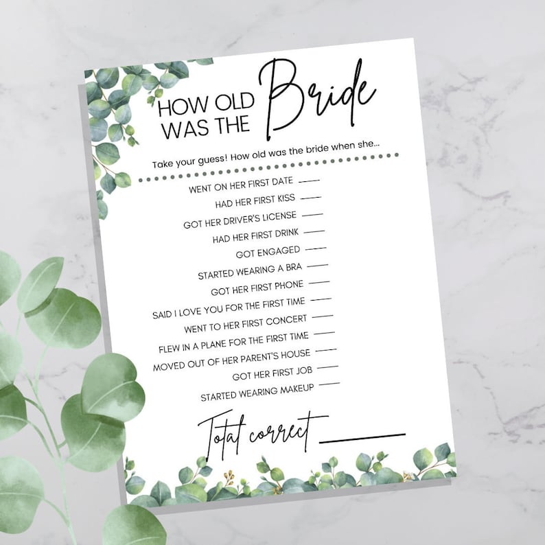 How Old Was the Bride Game Wedding Shower Games Printable