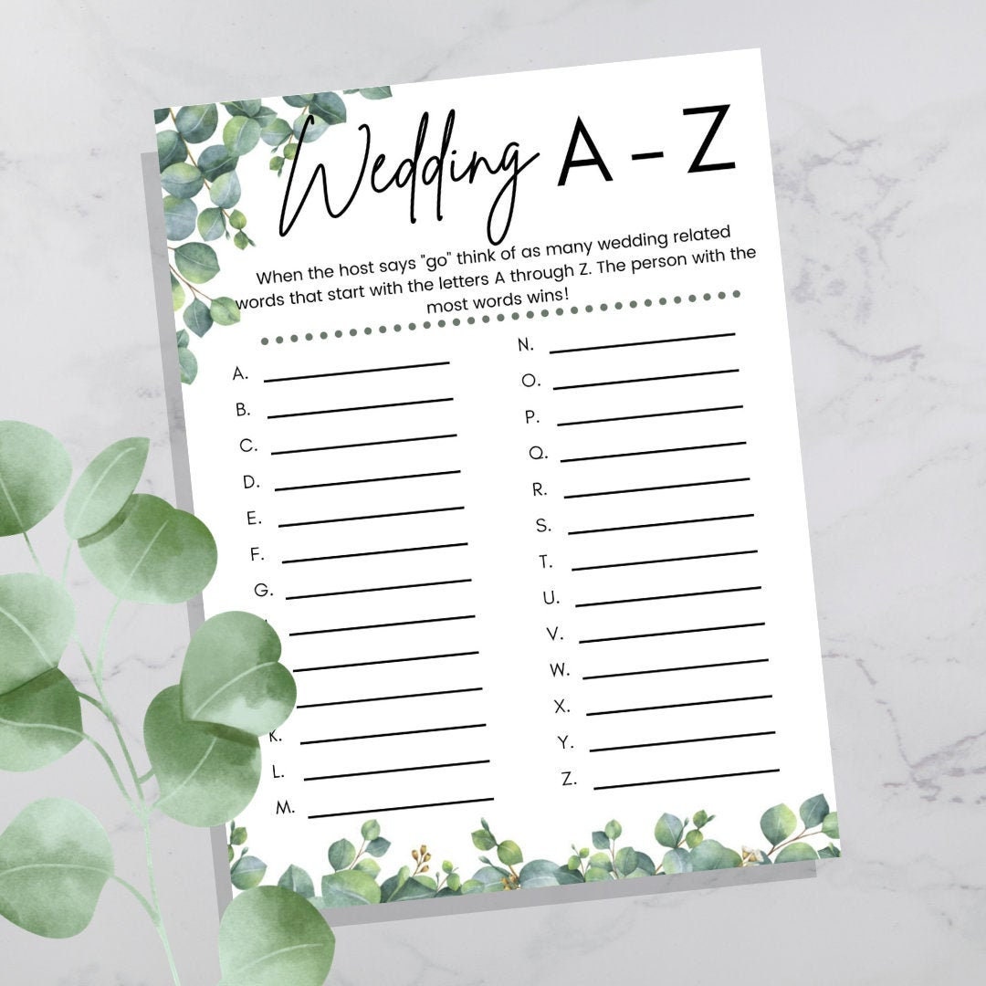 Wedding A-Z Game, Wedding A to Z Game, Bridal Shower Games Printable ...