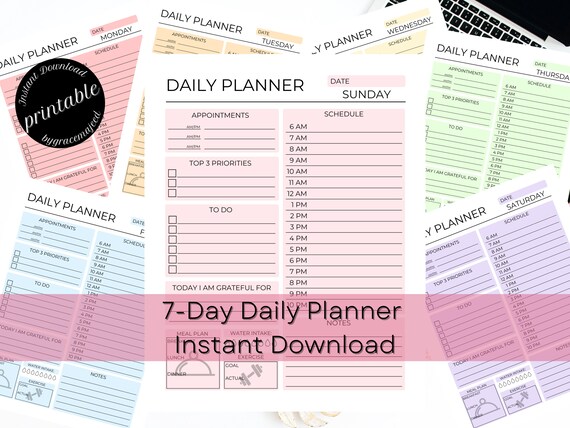7 Day Daily Planner Printable and Editable Simple Daily - Etsy