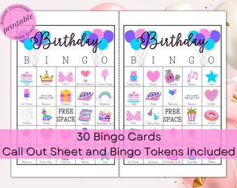 Jeu de bingo d'anniversaire imprimable | Jeux d'anniversaire | Activité d'anniversaire | Cartes de bingo pour fête d'anniversaire | Jeu d'anniversaire pour enfants | Jeu de société pour enfants