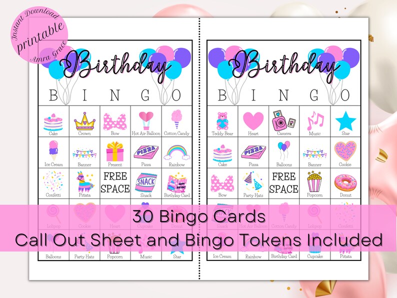 Birthday Printable Bingo Game Birthday Games Birthday Activity Birthday