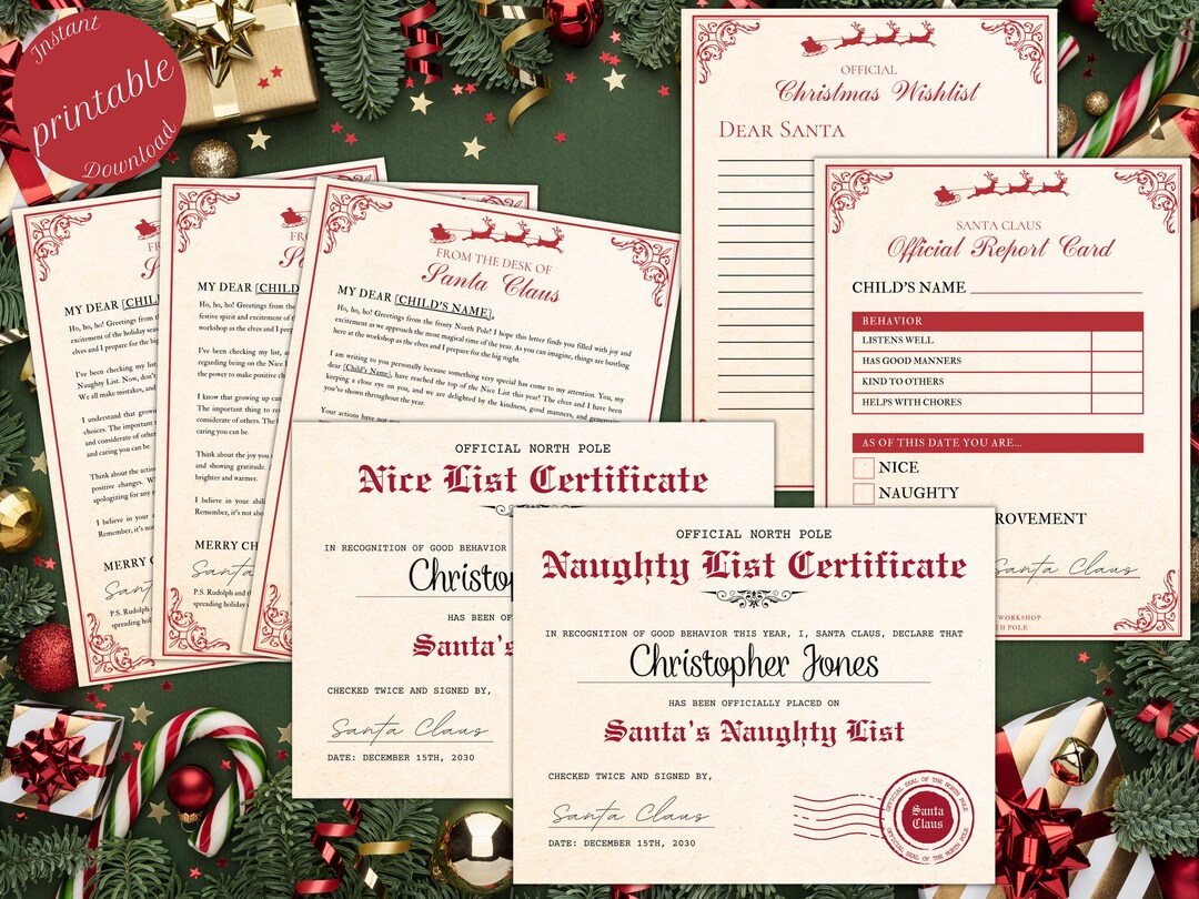 Personalized Letter From Santa Templates Nice, Naughty and Work in