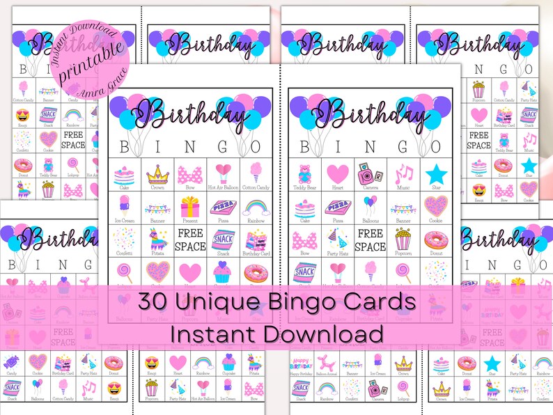 Birthday Printable Bingo Game | Birthday Games | Birthday Activity ...