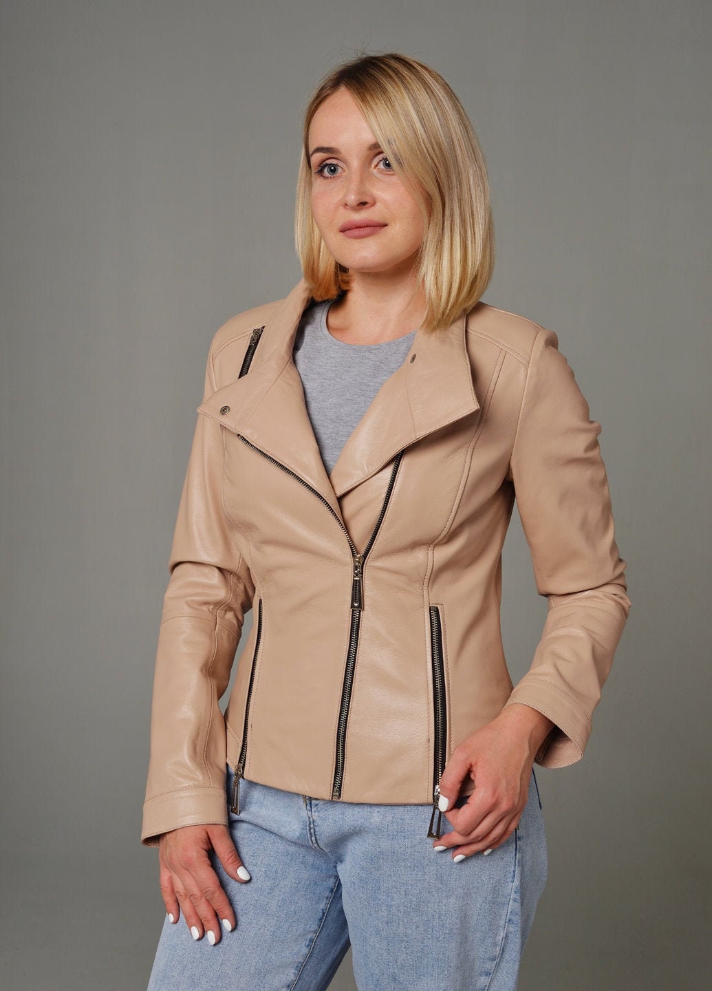 Blush leather jacket women's genuine leather jacket Etsy